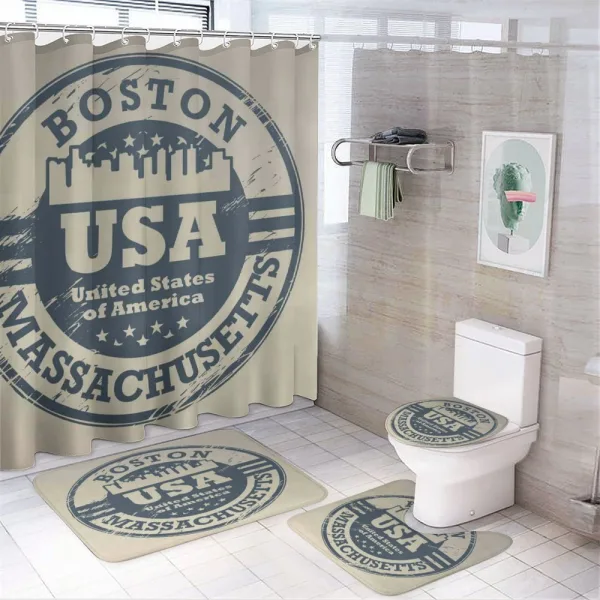 Passport Stamp Design on a shower curtain
