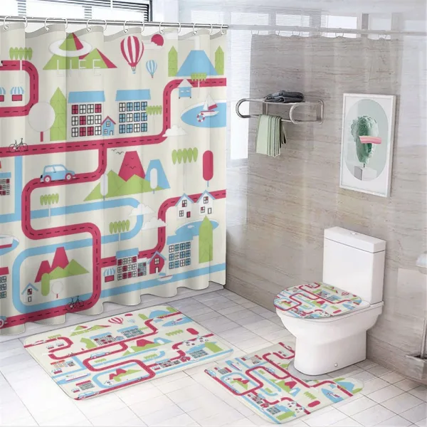 Cartoon Downtown Motif on a shower curtain