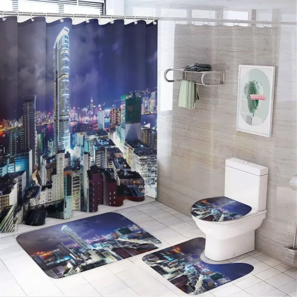 Downtown Hong Kong Night on a shower curtain