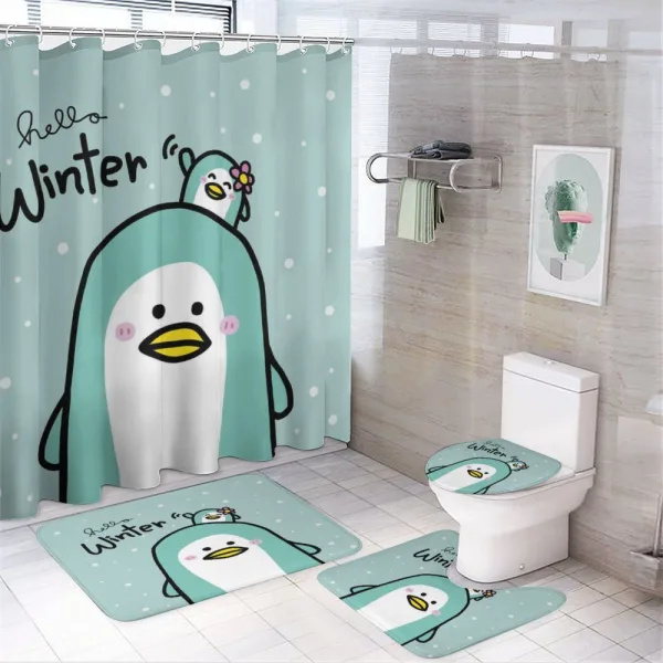 Mom and Baby Penguins on a shower curtain