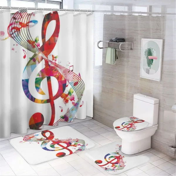 Notes Rhythm Artwork on a shower curtain