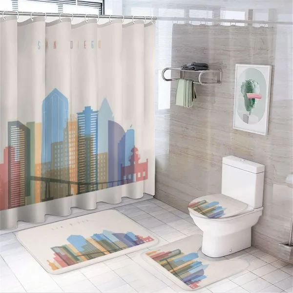 Pastel Color Skyscrapers on a shower curtain