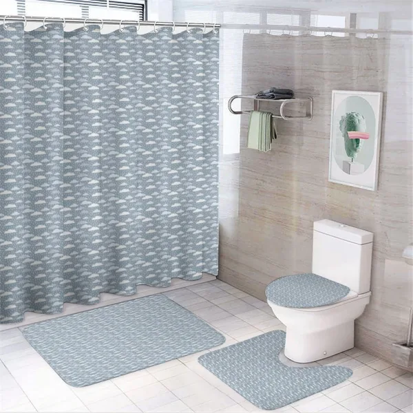Rainfalls and Puffy Clouds on a shower curtain