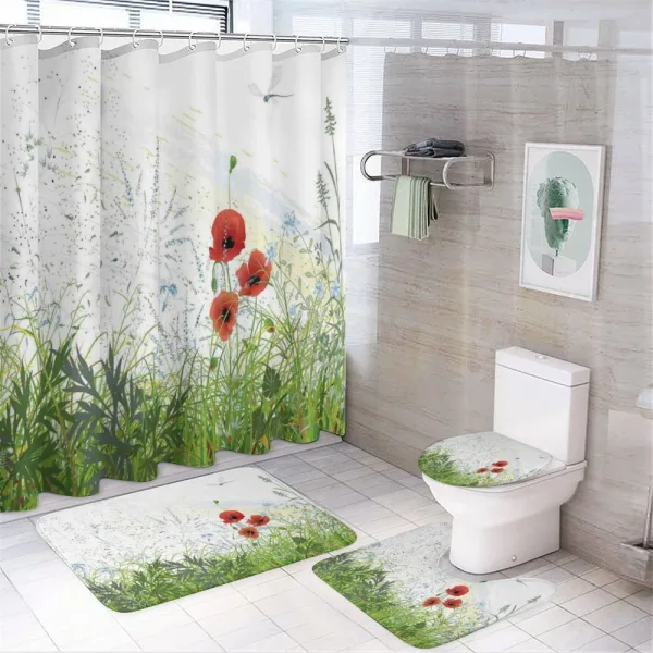Red Poppies Dragonfly on a shower curtain