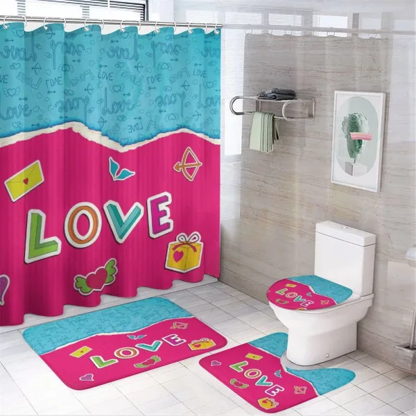 Romantic Cartoon Elements on a shower curtain
