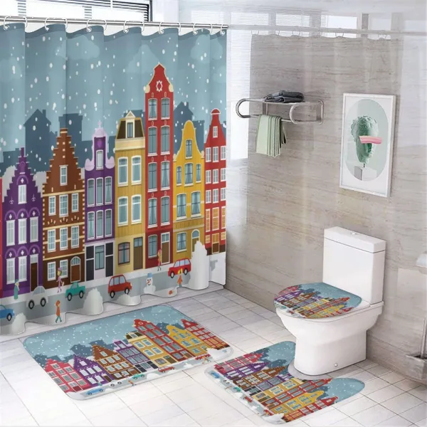 Dutch Town in the Winter on a shower curtain
