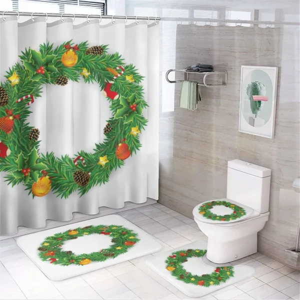 Evergreen Wreath Art on a shower curtain