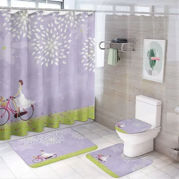 Girl Riding Bike Windy on a shower curtain