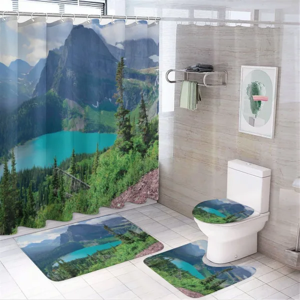 Grinnell Lake and Mountains on a shower curtain