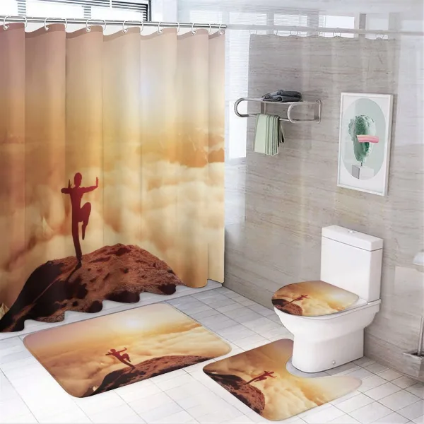 Karate Posed Man at Sunset on a shower curtain