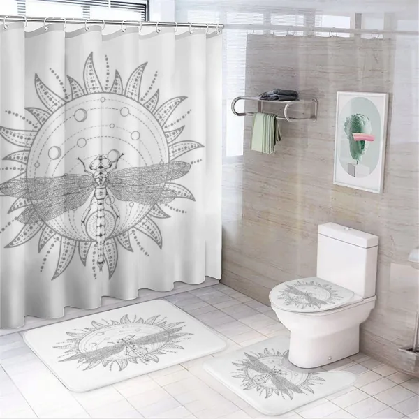 Neutral Sun and Dragonfly on a shower curtain