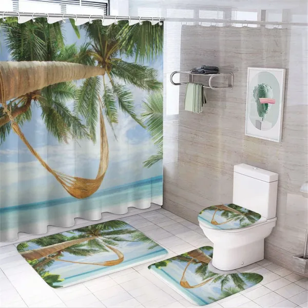 Ocean Sandy Shore Palm on a shower curtain