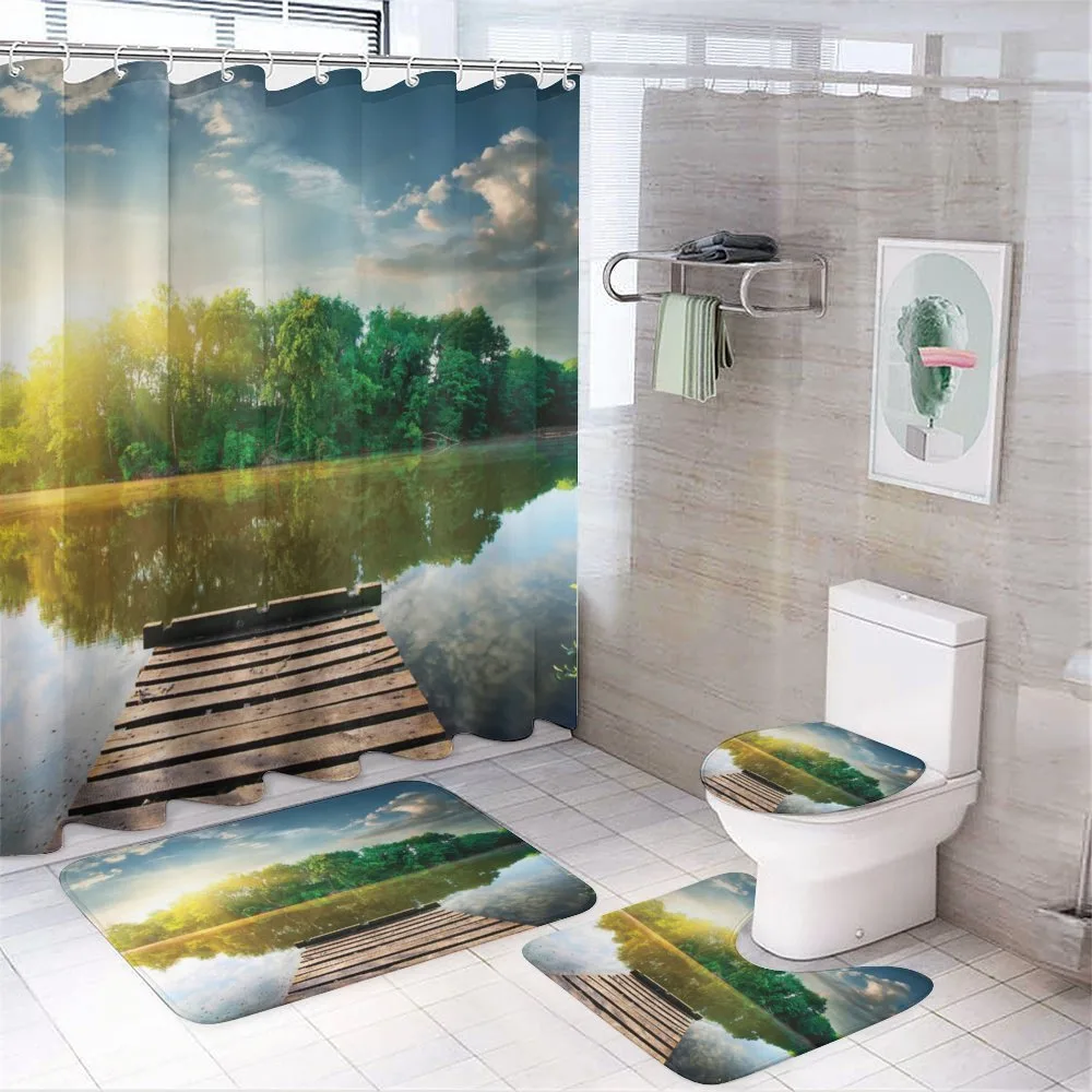 Old Pier Tranquil Sunrise Lake — Your design