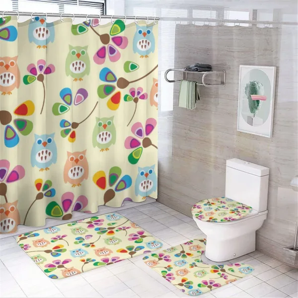 Owls Flowers Kids Room on a shower curtain