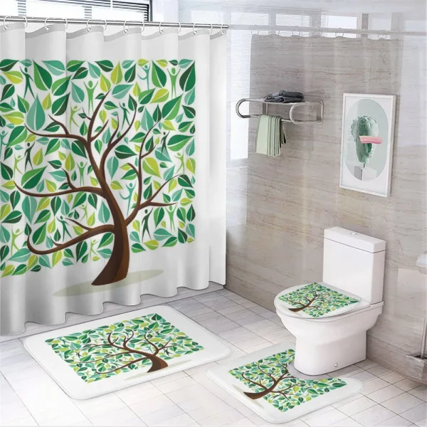 Squares Leaves Silhouette on a shower curtain