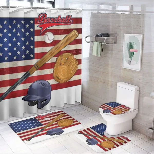 USA Flag and Baseball on a shower curtain