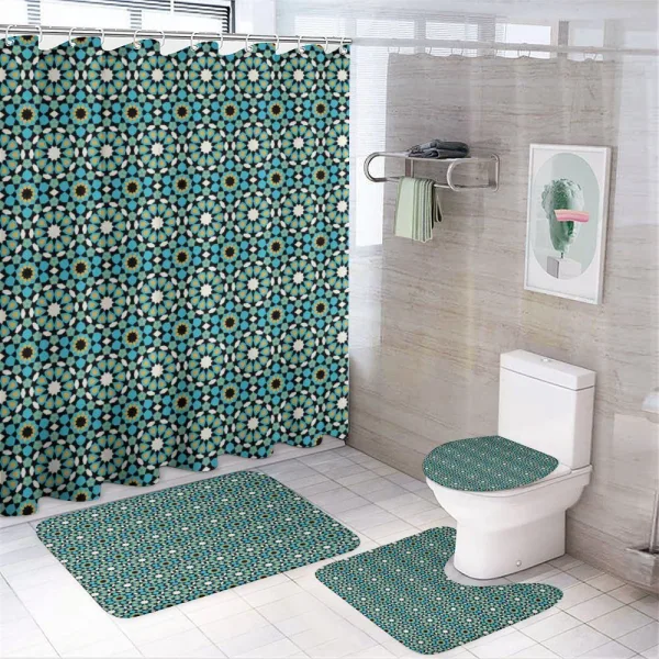 Vintage Geometric Floral on a shower curtain