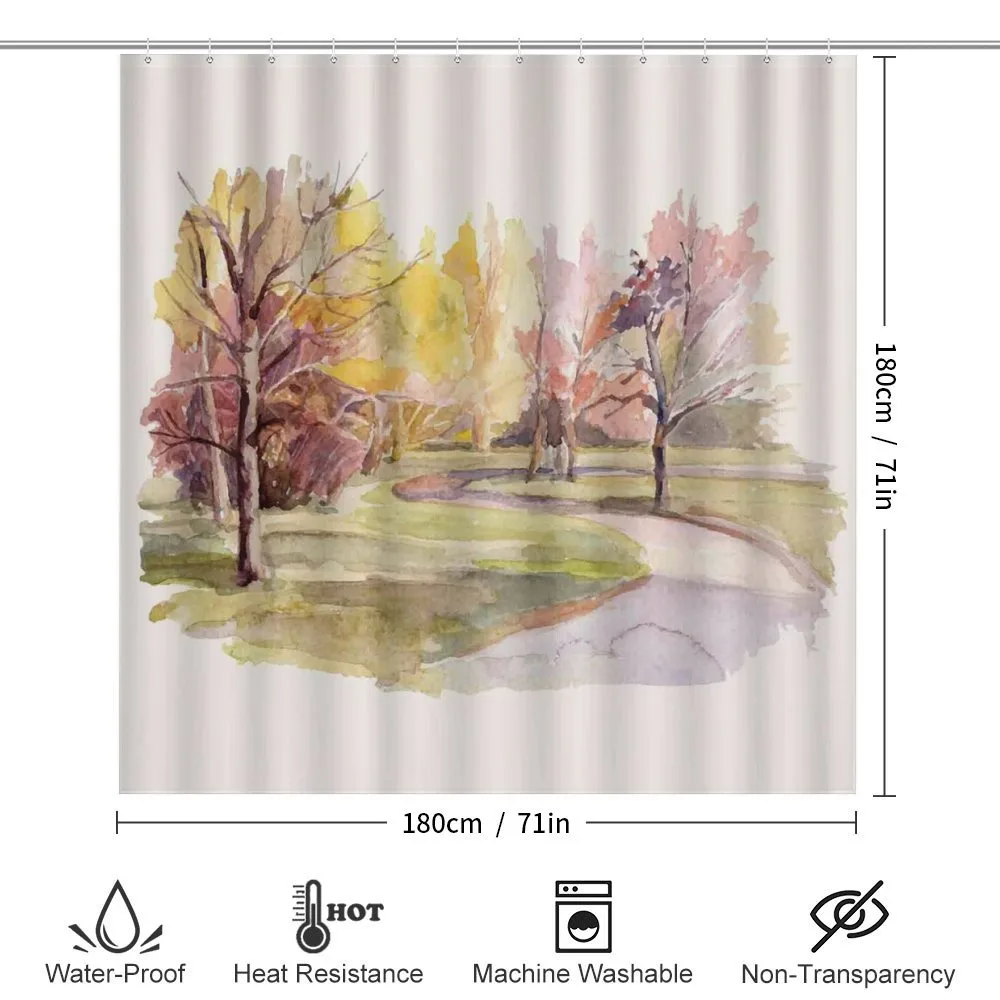 Watercolor Trees and Road — Detail 2