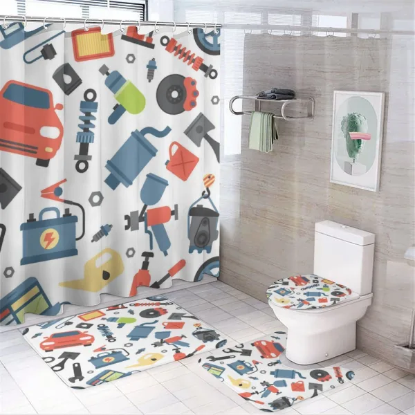 Car Repair Elements on a shower curtain