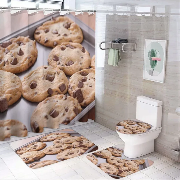Chocolate Snacks on a Tray on a shower curtain
