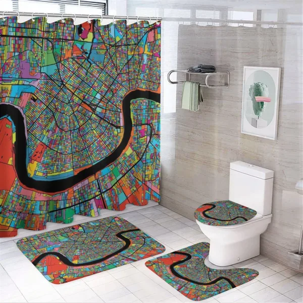 Colorful City Map on a shower curtain