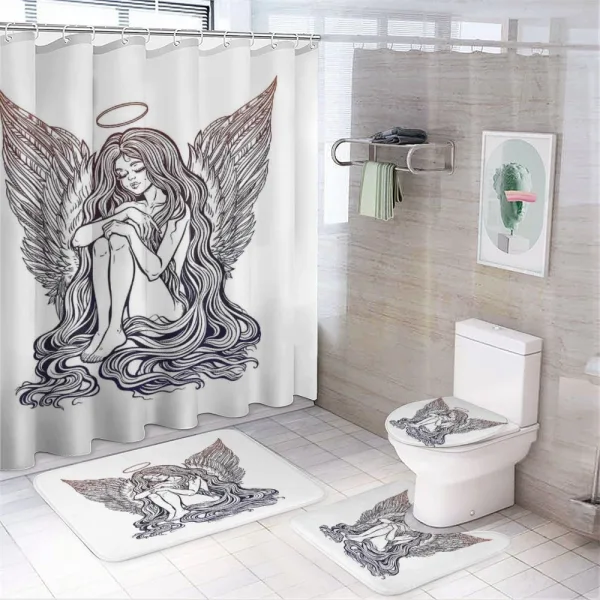 Long Hair Girl and Halo on a shower curtain