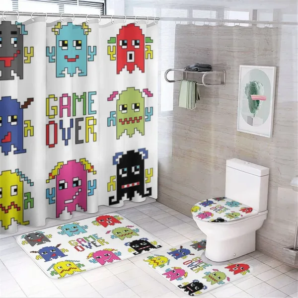 Pixel Robot Emotion on a shower curtain