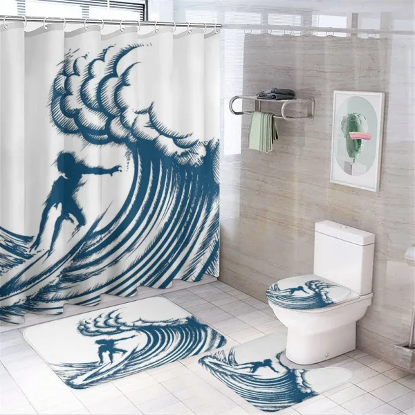 Riding a Big Wave Art on a shower curtain