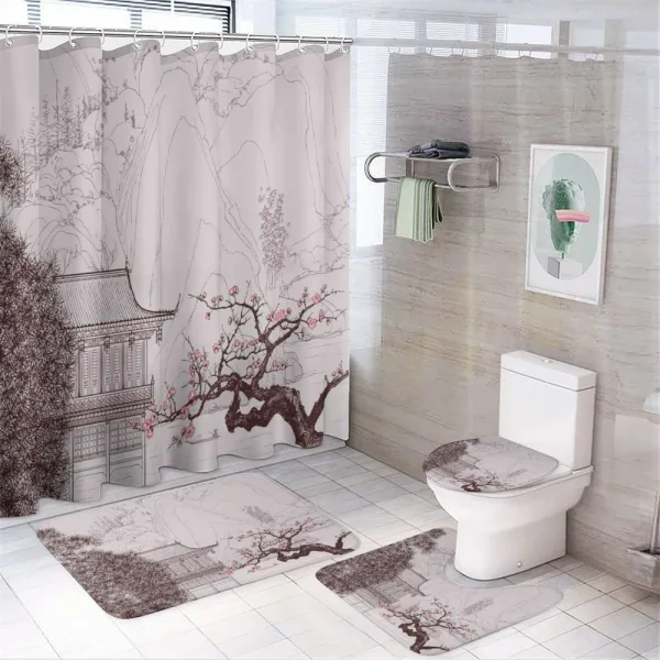 Sakura Trees and Mountain on a shower curtain