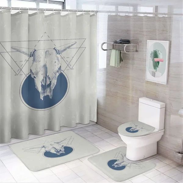 Skull Bull Horns Vintage on a shower curtain