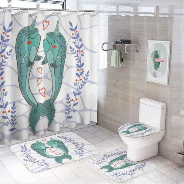 Valentines Day Whales on a shower curtain