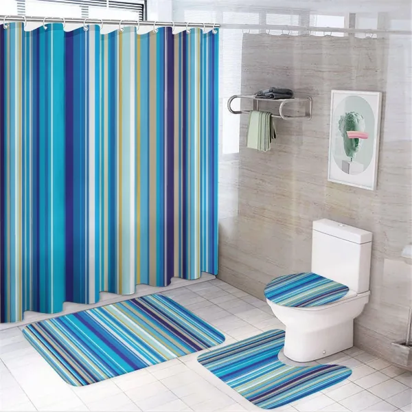 Vertical Stripes Retro Art on a shower curtain