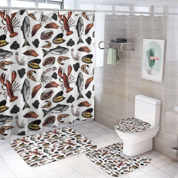 Vintage Seafood Concept on a shower curtain
