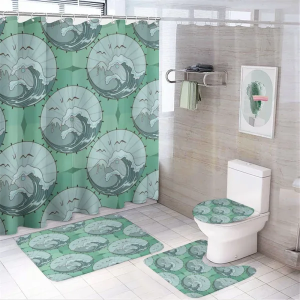 Waves Mountains Seagulls on a shower curtain