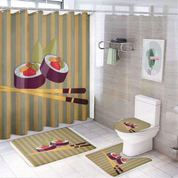 2 Rolls with Chopsticks on a shower curtain