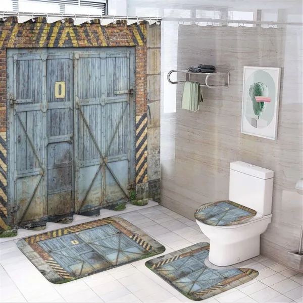 Aged Wooden Factory on a shower curtain