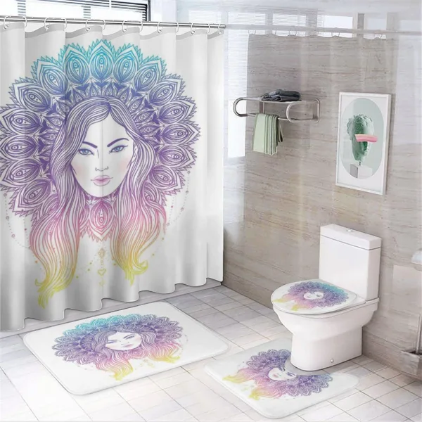 Boho Girl Feather Mandala on a shower curtain