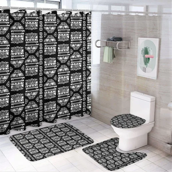 Doodled Zigzags Triangles on a shower curtain