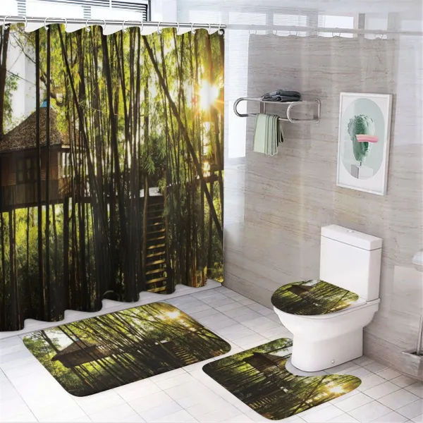 Hut in Idyllic Forest on a shower curtain