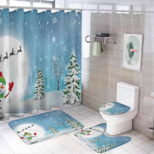 Jolly Snowman Santa on a shower curtain