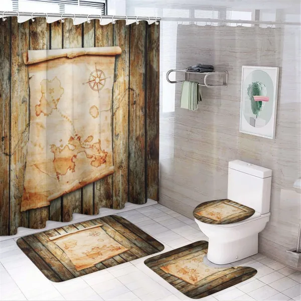 Map on Grunge Timber on a shower curtain
