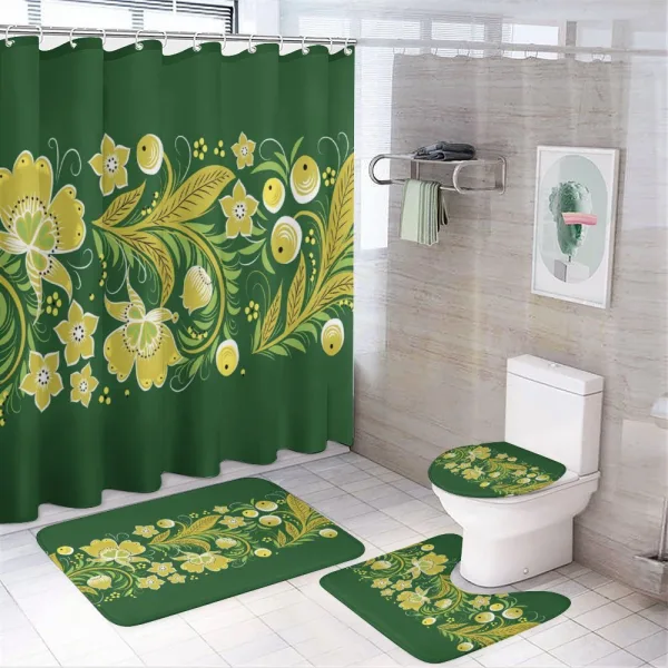 Vintage Slavic Khokhloma on a shower curtain