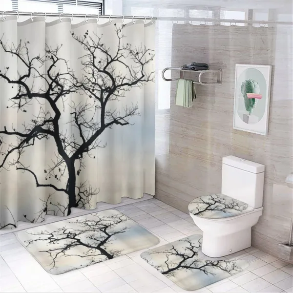 Black Fall Tree Silhouette on a shower curtain