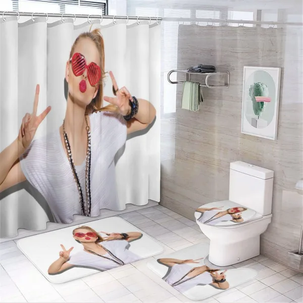 Blond Festival Girl Posing on a shower curtain