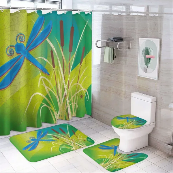 Blue Dragonfly on Green on a shower curtain