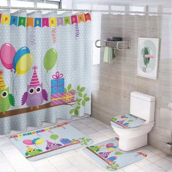 Cartoon Owl at Party on a shower curtain