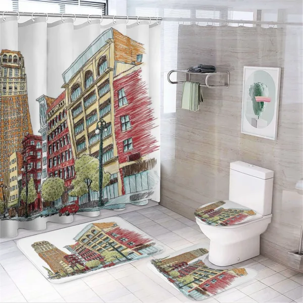 Cityscape Grunge Art on a shower curtain