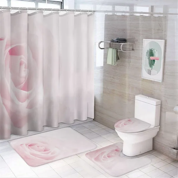 Close up Pink Flourish on a shower curtain