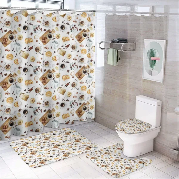 Croissant Bagels Coffee on a shower curtain