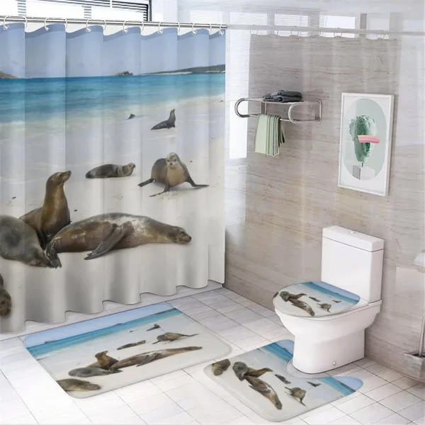 Galapagos Island Sea Lions on a shower curtain